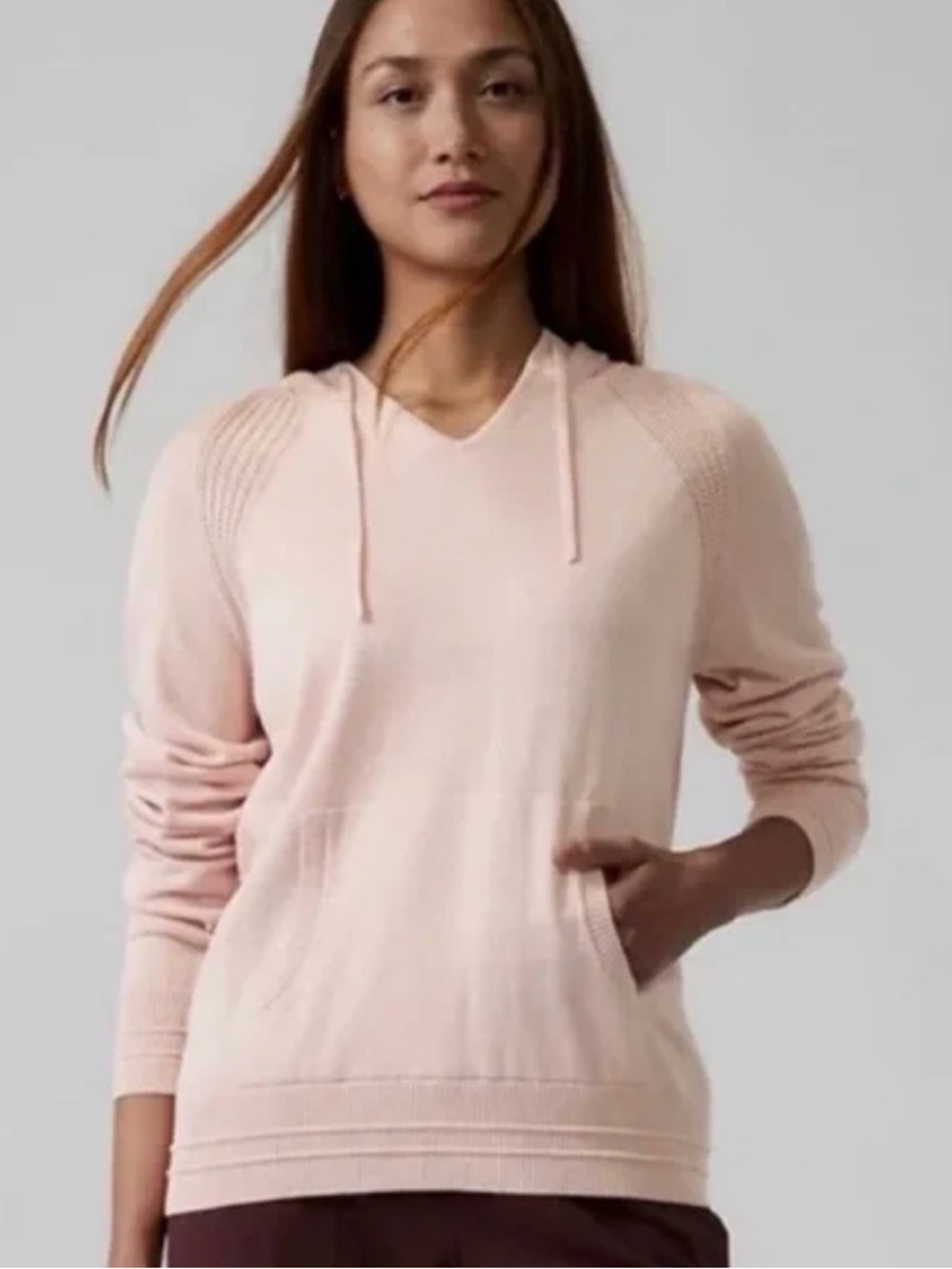 Athleta Evergreen Sweater Hoodie Medium Soft Blush Pink NWOT Boho Coquette Chic